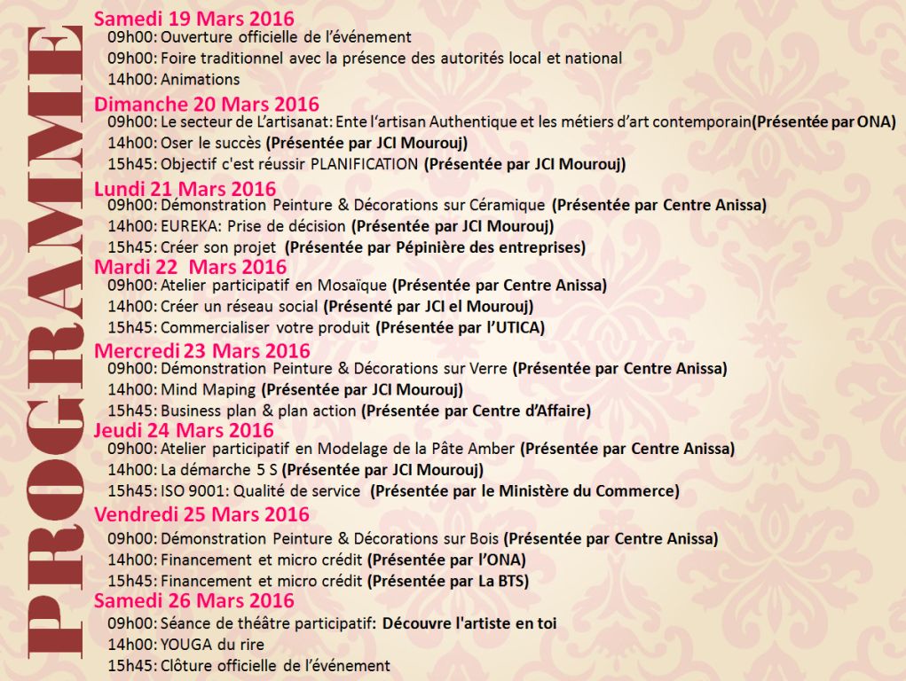 Programme du Printemps de l'Artisanat mars 2016